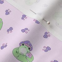 Cute frogs, snails and mushrooms on pink