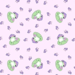 Cute frogs, snails and mushrooms on pink