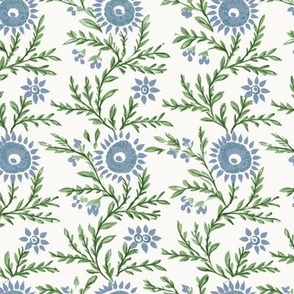 Block Print Sunflower Blueberry and Classic Green Small 6"