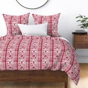 Country Elegance with stripes of plaid and delicate fruits and leaves shades of pink on white - medium scale