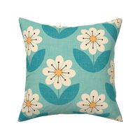 ( L) geometric retro' aquamarine daisies 