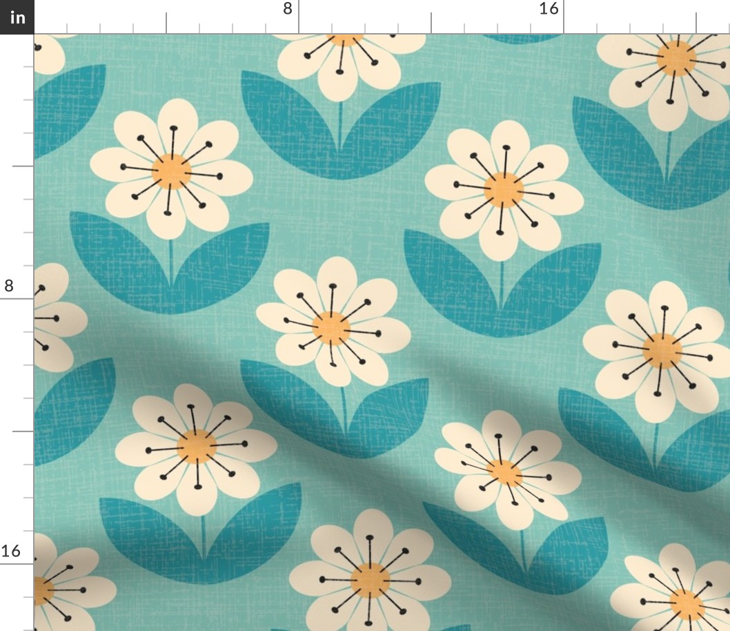 ( L) geometric retro' aquamarine daisies 