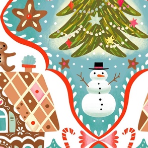 gingerbread house snowman damask // large