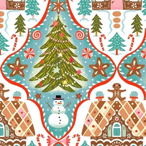 gingerbread house snowman damask // medium