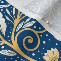  Floral beetle garden with beautiful motifs  - orange, yellow and blue -  home decor - wallpaper - elegant - whimsical . 