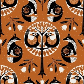 (L) Tree of life - fox and bird forest orange