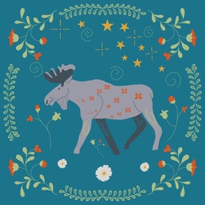 Folk Moose panel - retro candy colorway