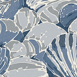 Abstract Shell Pattern - Grays and Blues on Natural