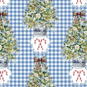 Blue and White Christmas Tree with Candy Canes Blue Gingham
