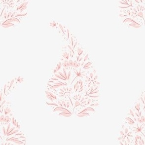 delicate floral paisley teardrop block print // salmon pink on white