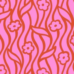 Moody modern flowers with wavy stripes - Pink and red - Medium 