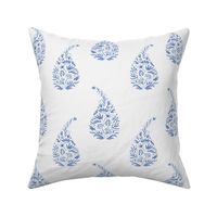 delicate floral paisley teardrop block print // delft blue on white