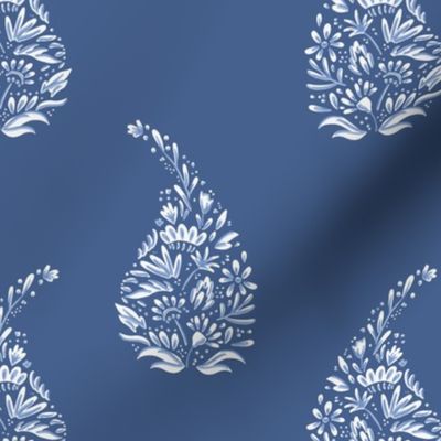 delicate floral paisley teardrop block print // delft blue ground