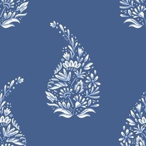 delicate floral paisley teardrop block print // delft blue ground