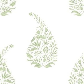 delicate floral paisley teardrop block print // sage green on white
