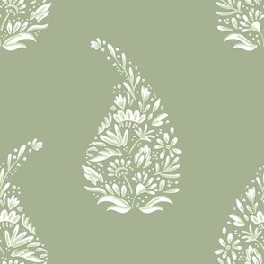 delicate floral paisley teardrop block print // sage green ground