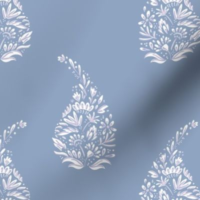 delicate floral paisley teardrop block print // dusky blue ground