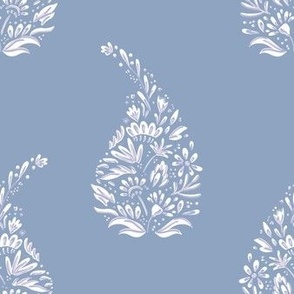delicate floral paisley teardrop block print // dusky blue ground