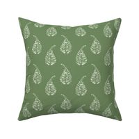 small scale delicate floral paisley teardrop block print // grass green ground