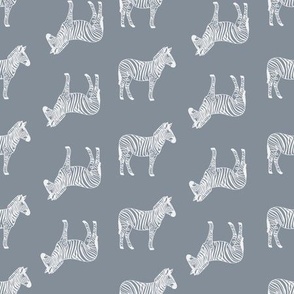 Simple zebra line art pattern in white and denim blue
