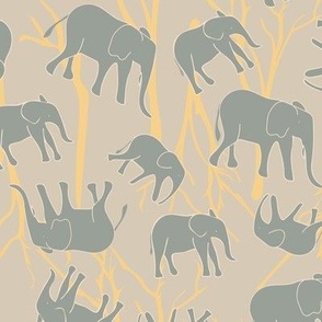 Scattered African Elephant Safari on beige