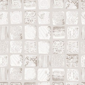 Tribal Echoes: Neutral Watercolor Squares with White Detail