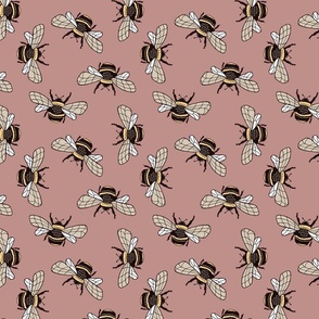 Scattered Hand-Drawn Bees on a Mauve Background (large)