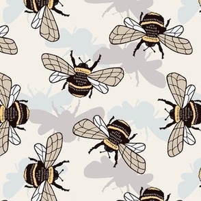 Scattered Hand-Drawn Bees on a Beige Background (large)