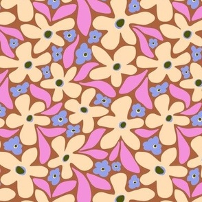 Colorful groovy flowers - Terracotta and pink -  Medium