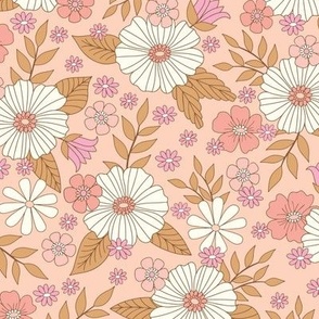 Retro Vintage Groovy Floral Flowers-pink and peach