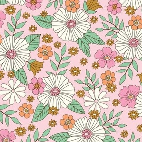 Retro Vintage Groovy Floral Flowers-pink