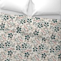 South African Floral  and Sunbird Pattern in neutral colors