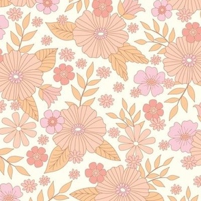 Retro Vintage Groovy Floral Flowers-Pink Peach