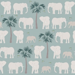 Elephants in the African Savanna in blue