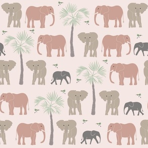 Elephants in the African Savanna in soft pinks