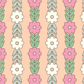 Groovy Retro Stacked Floral Flowers-pink peach orange