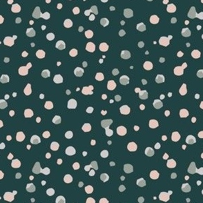Watercolor dots and blotches on dark green