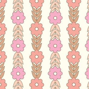 Groovy Retro Stacked Floral Flowers-pink orange peach