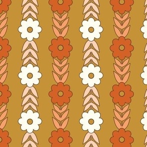 Groovy Retro Stacked Floral Flowers-orange gold mustard brown