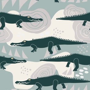 Playful Safari: Neutral Crocodile Pattern in blue, grey and beige