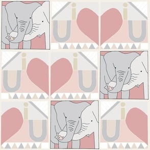 Elephant Love: Valentine Safari Block Print in pink (large)