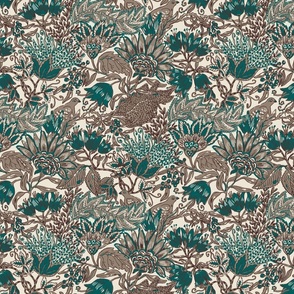 Indian Floral Chintz Autumn grey/teal (S)