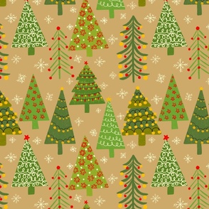 (M) Decorative Christmas trees on beige background