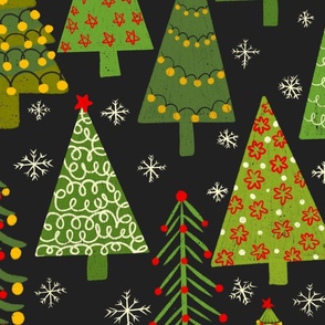 (L) Decorative Christmas trees on black background