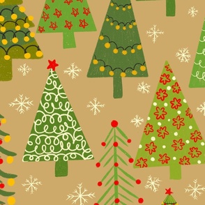 (L) Decorative Christmas trees on beige background
