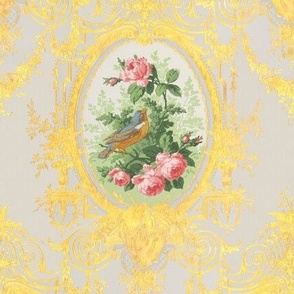 Roses and bird in a gilded frame  