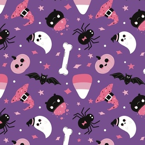 Halloween Spooky Cute Ghost, Spiders, Candy Corn , Cauldron, Pumpkins, Witch's Hats, and Bones 