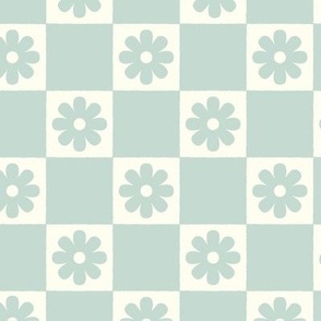 Checkerboard Daisies Mint turquoise