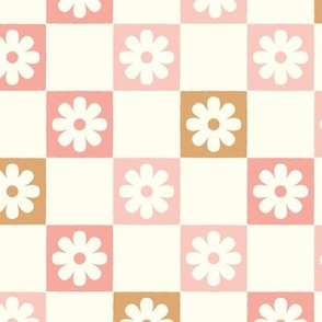 Checkerboard Daisies Pink Brown