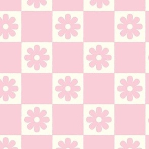 Checkerboard Daisies Soft Baby Pink